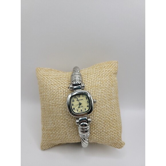 Vintage Cote d Azur Wristwatch Silver Tone Cuff Bracelet Cream Dial Square - Picture 3 of 12